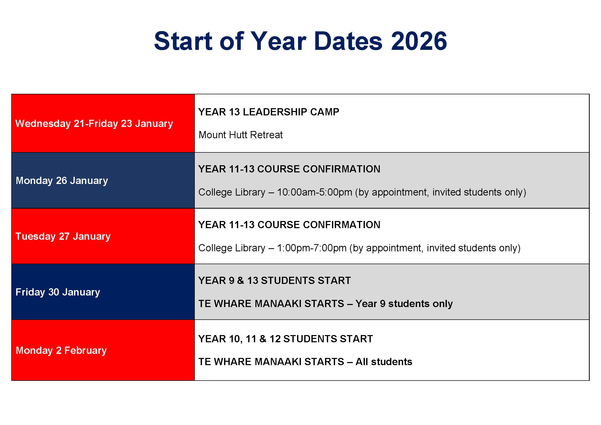 2026 Start of Year Dates Image